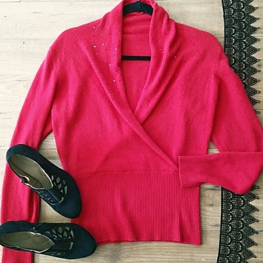 Bejeweled Cashmere Cross Front Sweater